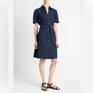 VINCE Cuffed-Sleeve Belted Shirt Dress Navy Belted Shirt Dress Size M NWOT